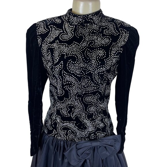 Vintage Nili Martin Womens Black Velvet & Taffeta Gown Dress With Sequins Sz 10 - Picture 4 of 8